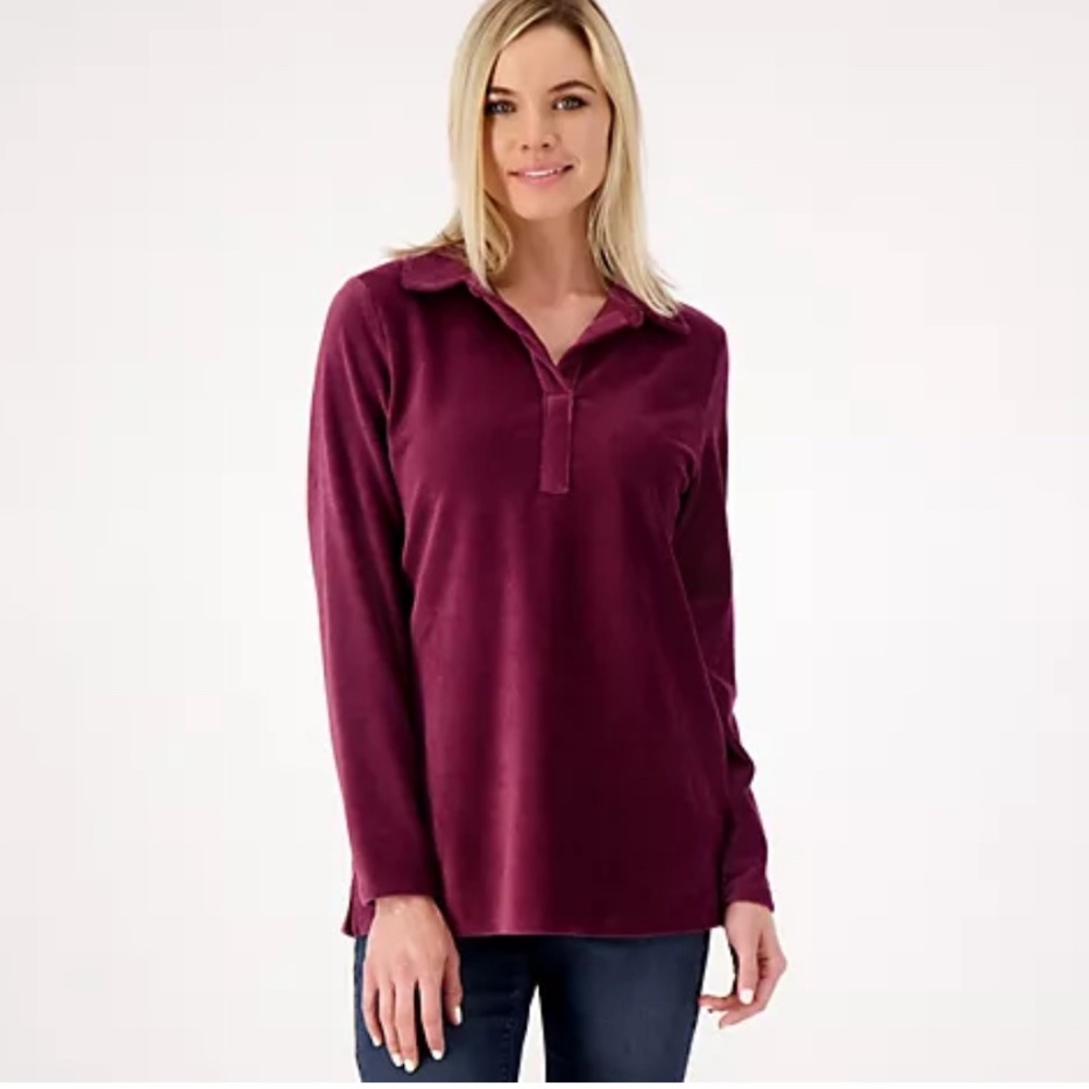 Belle by Kim Graver Women's LS Top/Tunic 2X Burgundy Corduroy Casual Lounge